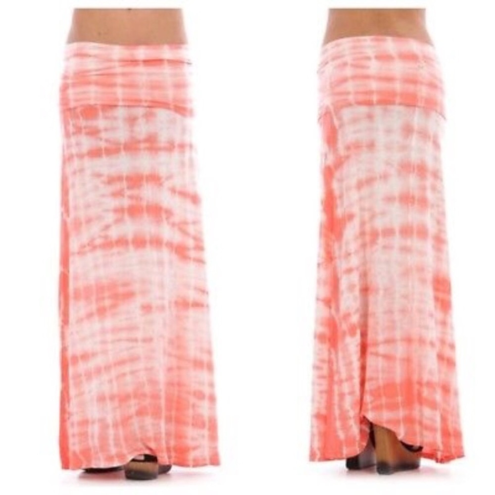 Billabong Coral and White Tie-Dye Maxi Skirt